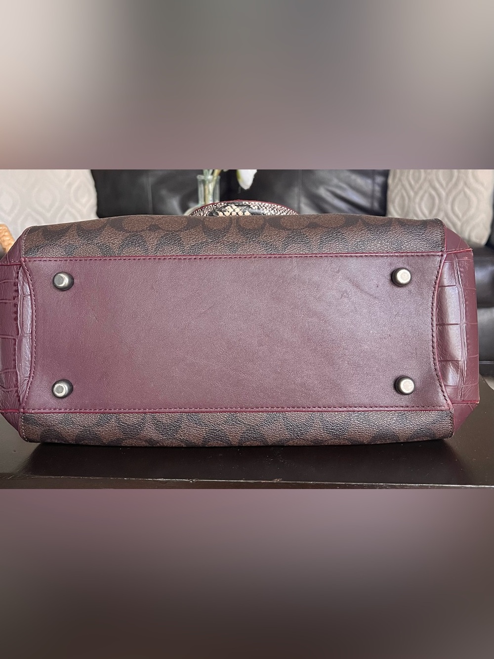 COACH MARGOT Embossed Snake Leather Signature Satchel Dark Brown/Burgundy - Picture 16 of 16